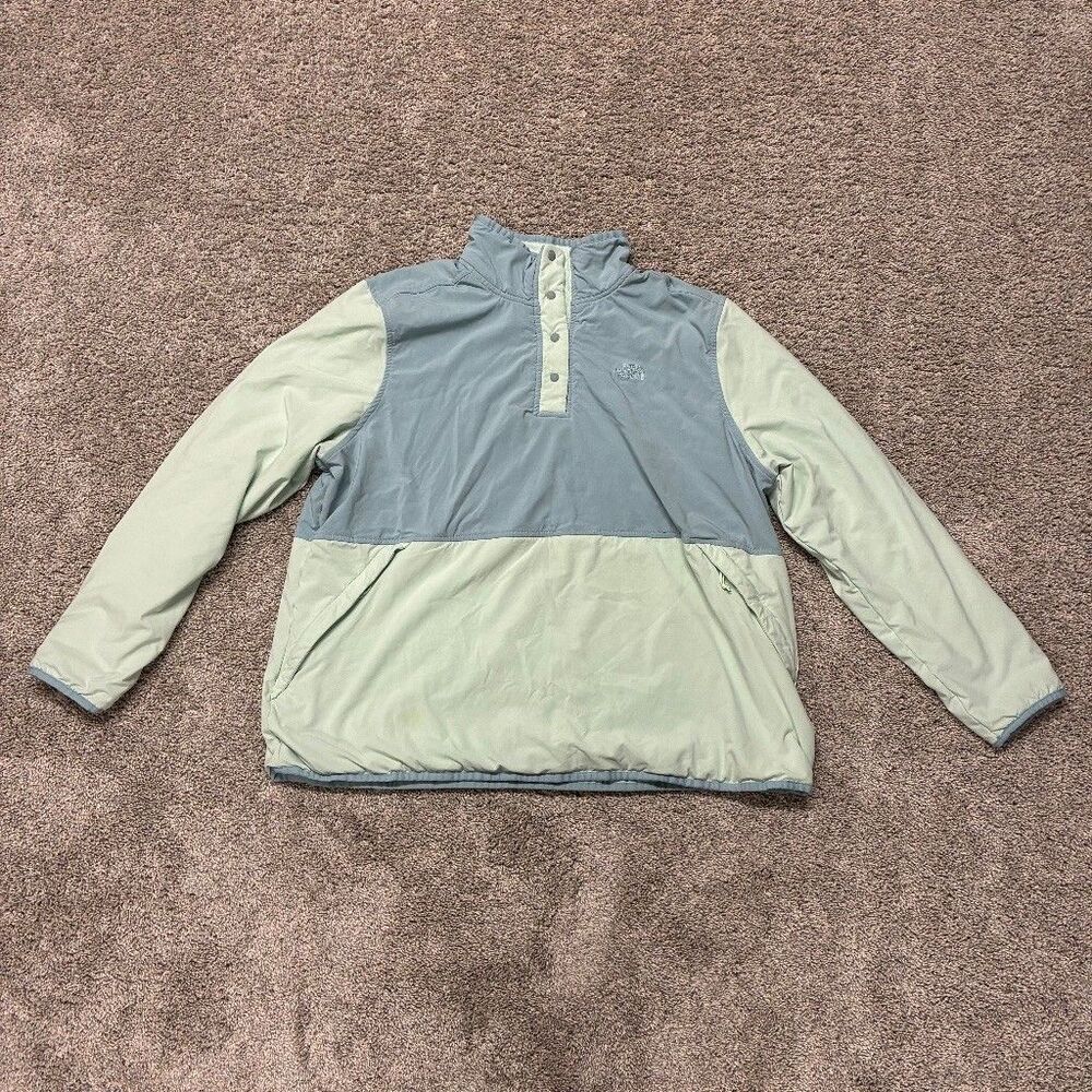 The North Face Womens XXXL Mountain Sweatshirt Pullover Mint Blue Snap FLAW